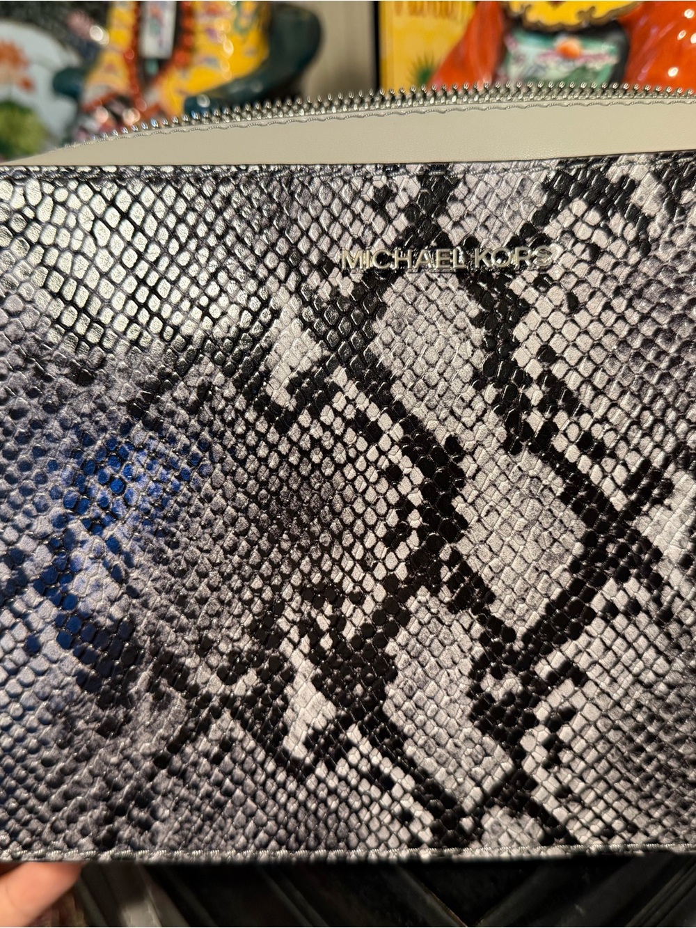 Michael Kors Black and White Snake-Print Crossbody Bag